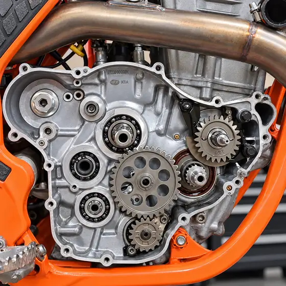 The same engine casing fitted with new metal gears